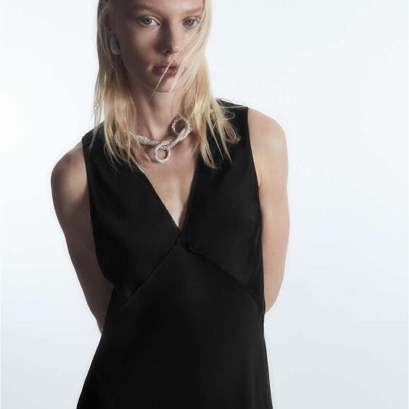 NWT COS ASYMMETRIC SATIN MIDI DRESS Size 14 - Picture 2 of 10